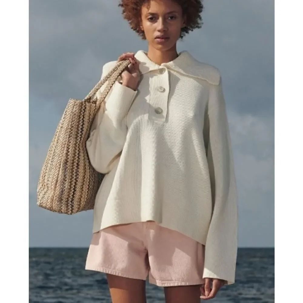 SAMSØE SAMSØE Hailey Polo Sweater – Antique White Knit Top, Women’s Size M